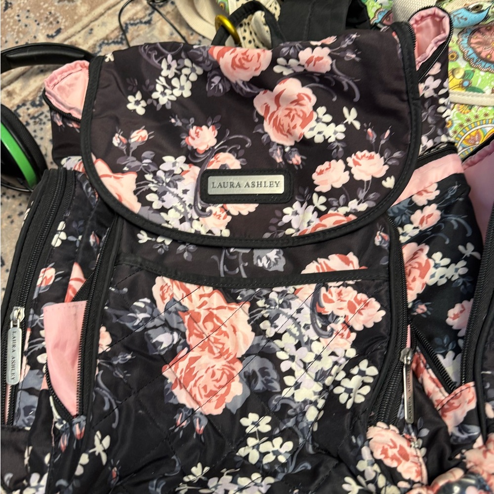 Laura Ashley Floral Backpack - Black and Pink